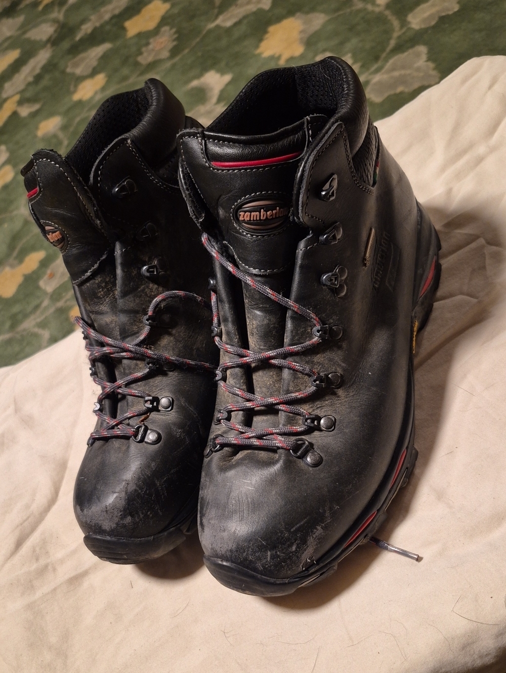 Zamberlan Men's Black Leather Hiking Boots with Red Accents